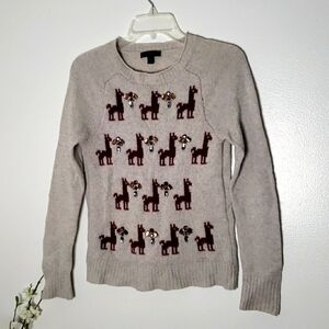 J crew wool lama and beaded sweater, chunky knit, crew neck, holiday, women's XS